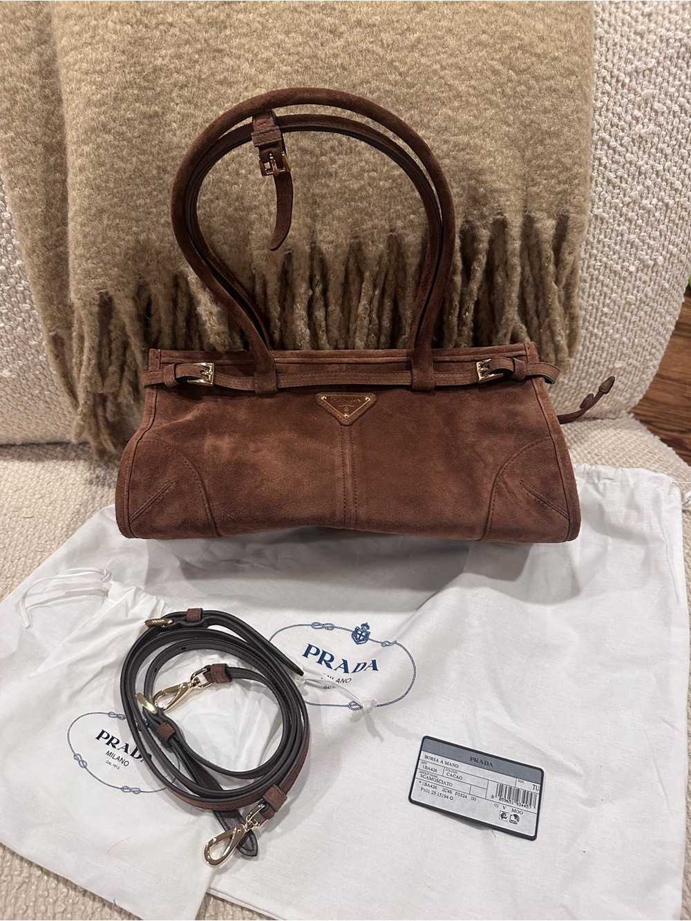 Prada Bonnie Brown Suede Medium Bag